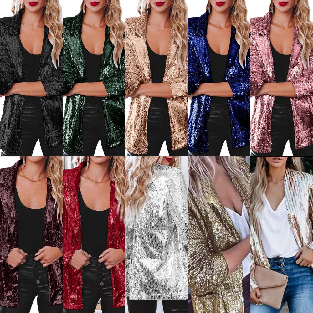Damen Eleganter Paillettenblazer mit Schimmerndem Finish Heidi-Mode