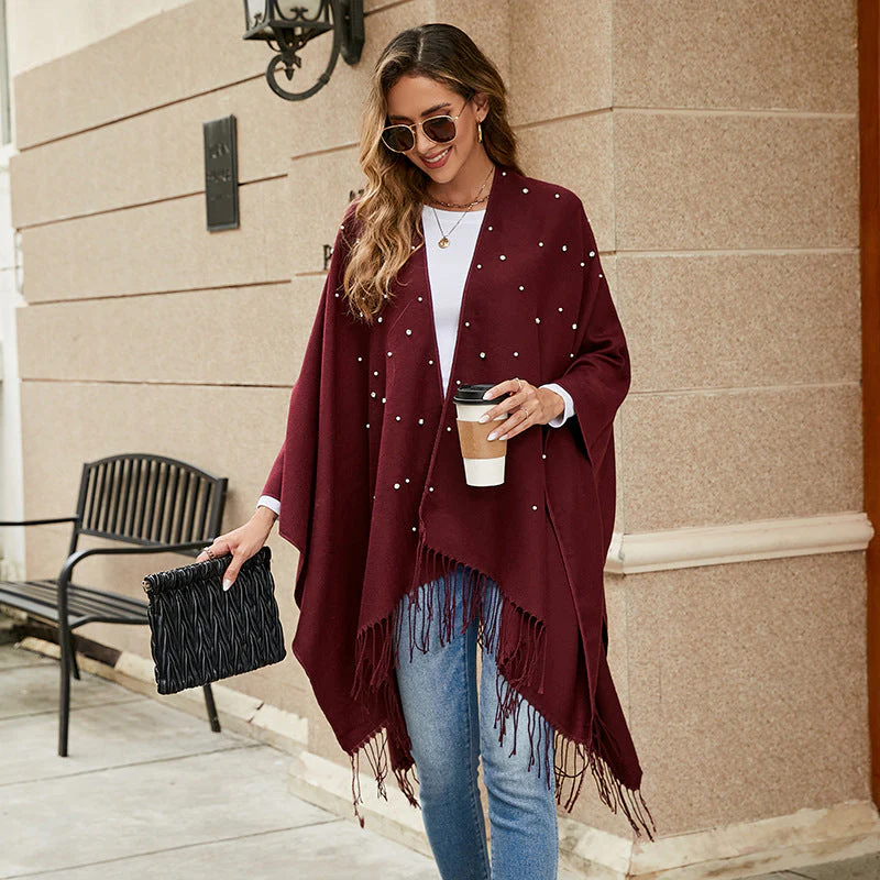 Damen Eleganter Poncho mit Floralem Stickmuster und Fransigen Kanten Heidi-Mode - Image 3