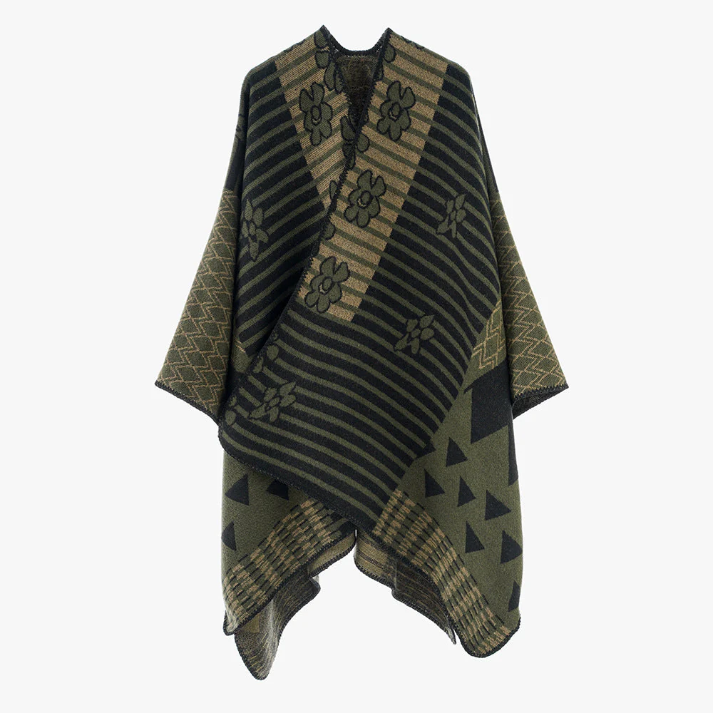 Damen Eleganter Poncho mit Grafischem Muster und Weichen Fransen Heidi-Mode - Image 12