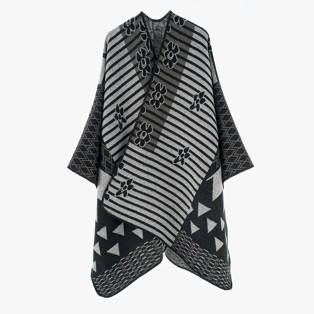 Damen Eleganter Poncho mit Grafischem Muster und Weichen Fransen Heidi-Mode - Image 13