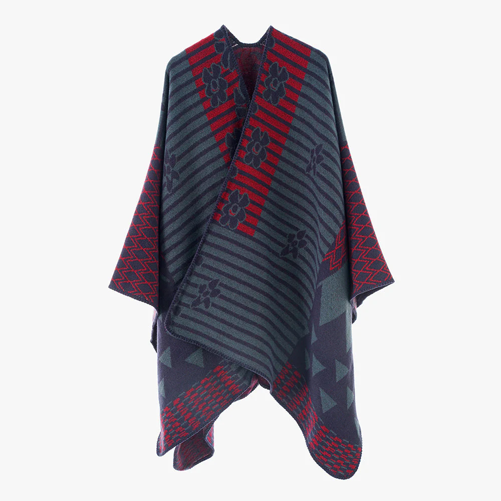 Damen Eleganter Poncho mit Grafischem Muster und Weichen Fransen Heidi-Mode - Image 2