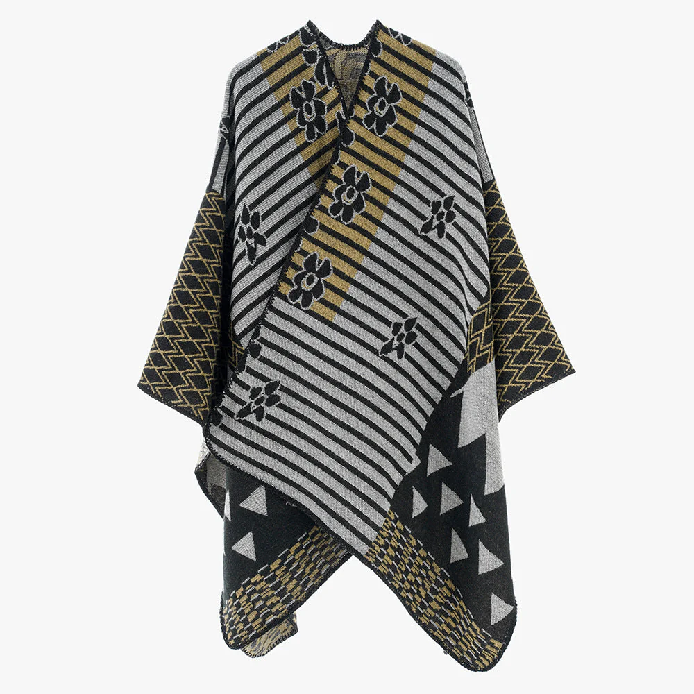 Damen Eleganter Poncho mit Grafischem Muster und Weichen Fransen Heidi-Mode - Image 6