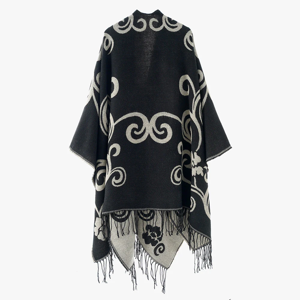 Damen Eleganter Poncho mit Kunstvollem Floralem Design Heidi-Mode - Image 3