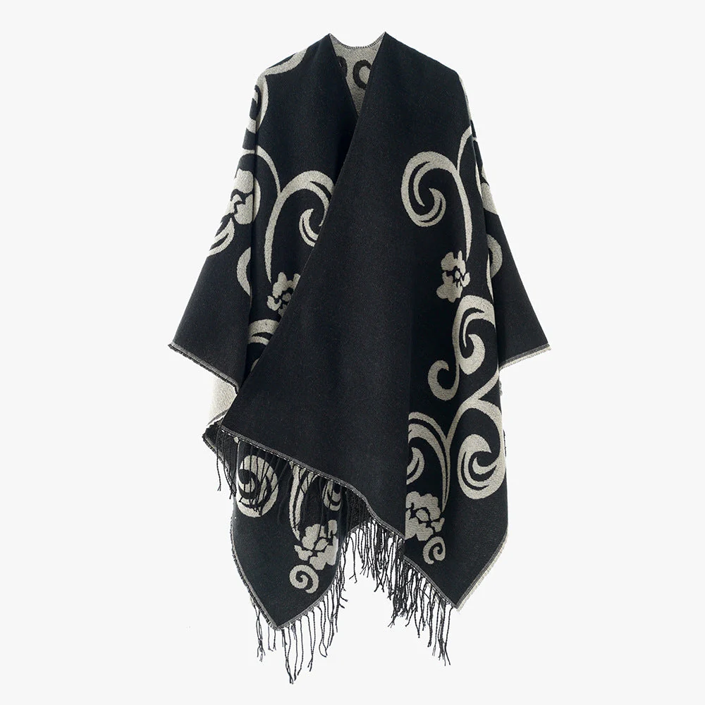 Damen Eleganter Poncho mit Kunstvollem Floralem Design Heidi-Mode - Image 5