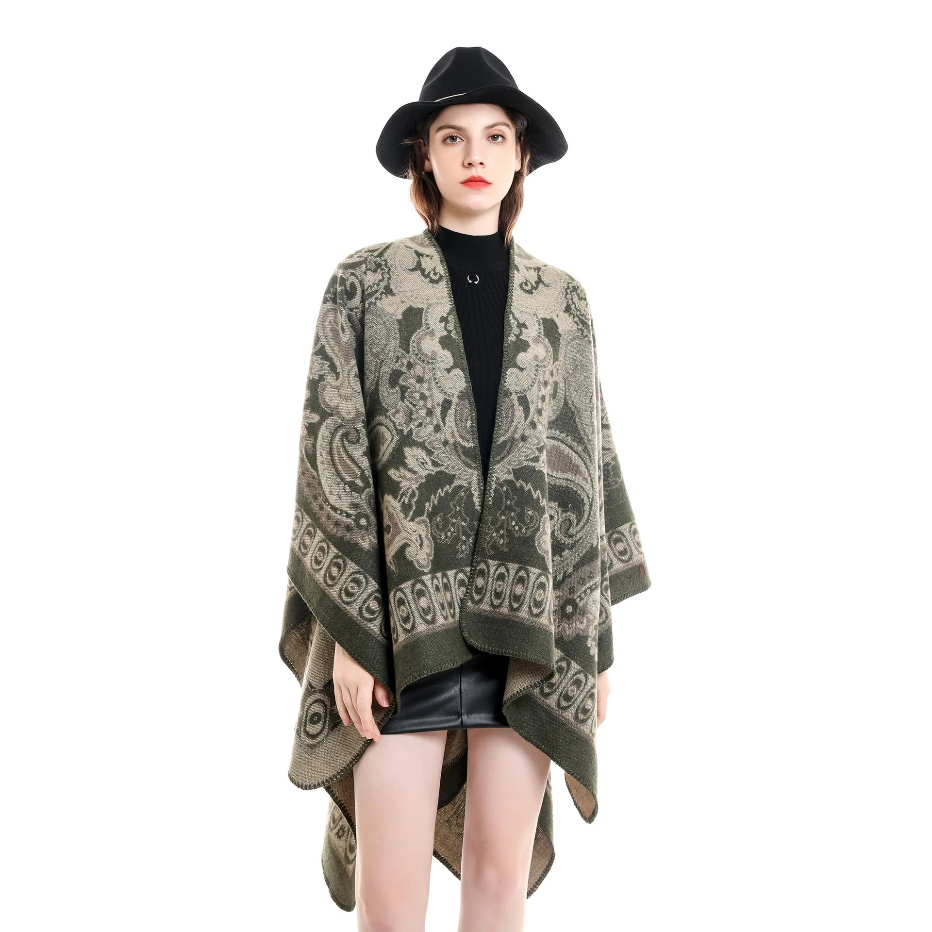 Damen Eleganter Poncho mit Kunstvollem Floralen Muster und Luxuriösem Feel Heidi-Mode