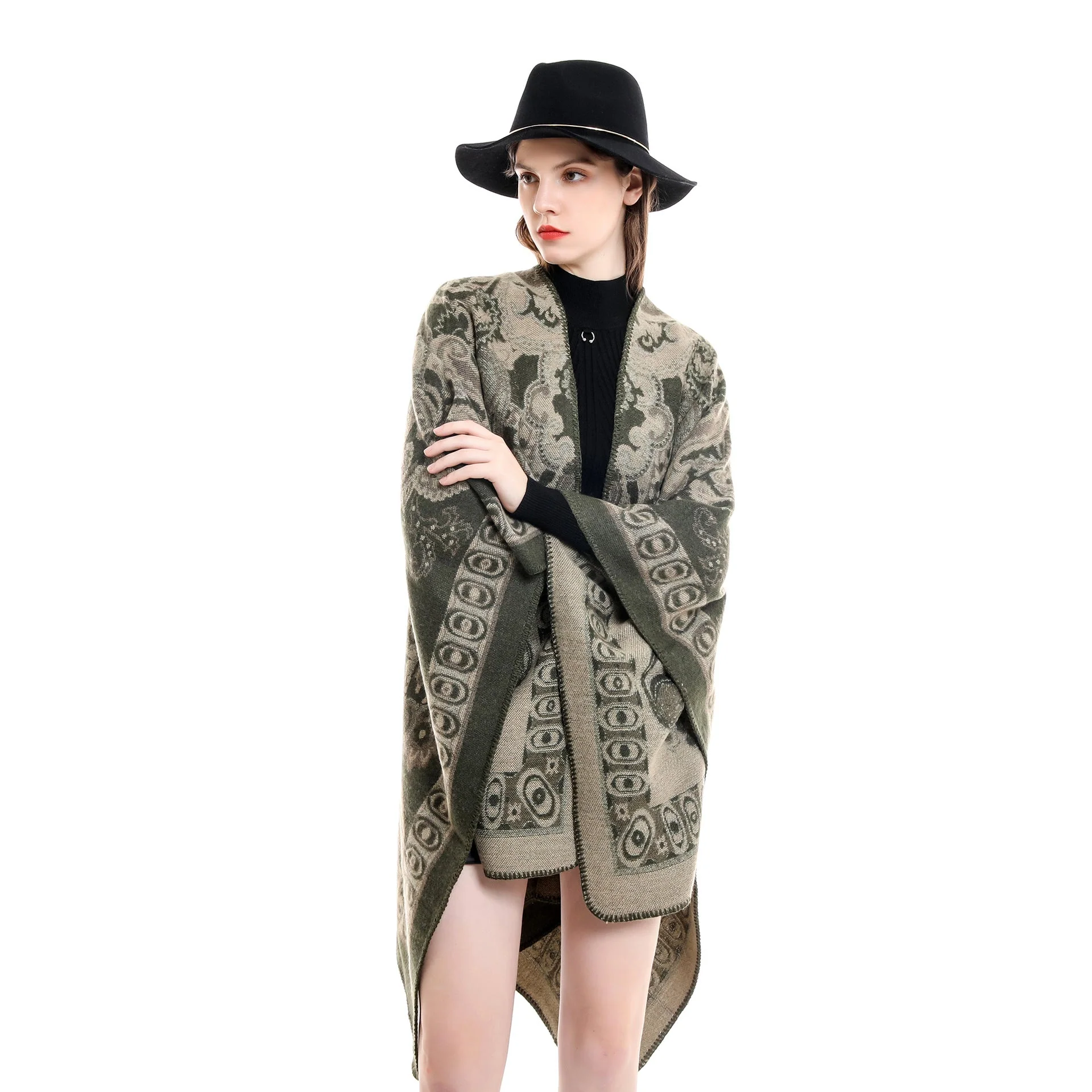Damen Eleganter Poncho mit Kunstvollem Floralen Muster und Luxuriösem Feel Heidi-Mode - Image 2
