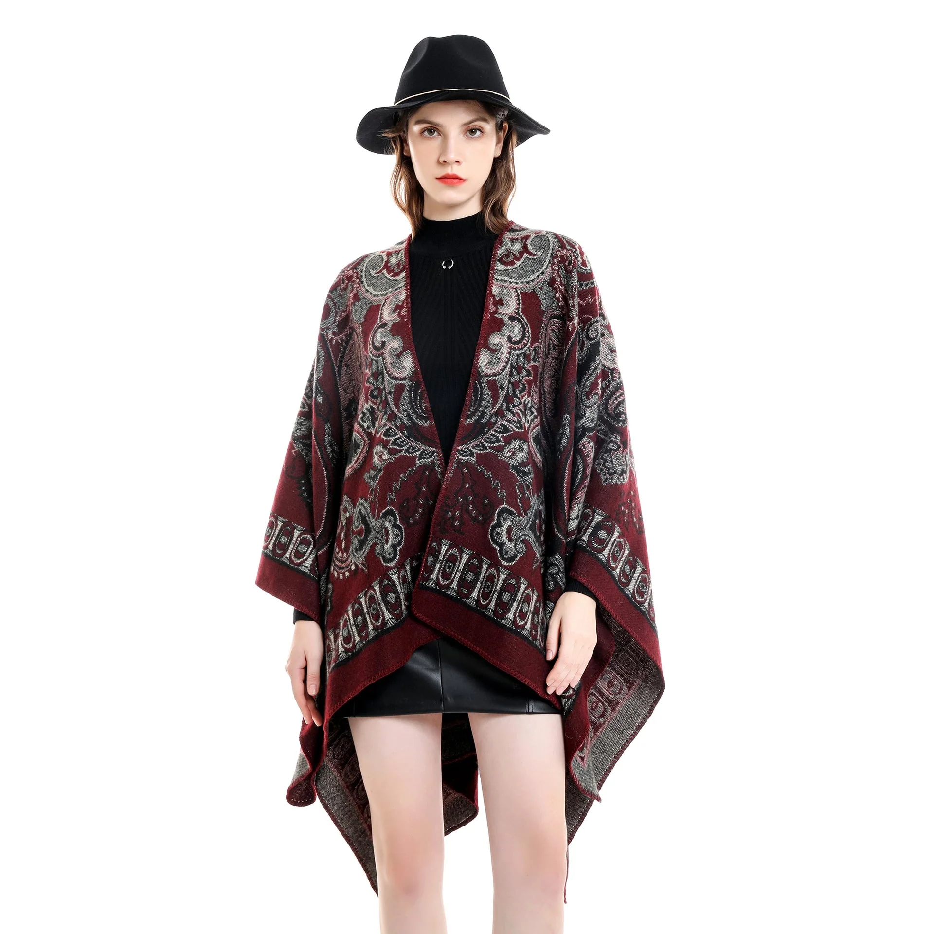 Damen Eleganter Poncho mit Kunstvollem Floralen Muster und Luxuriösem Feel Heidi-Mode - Image 4