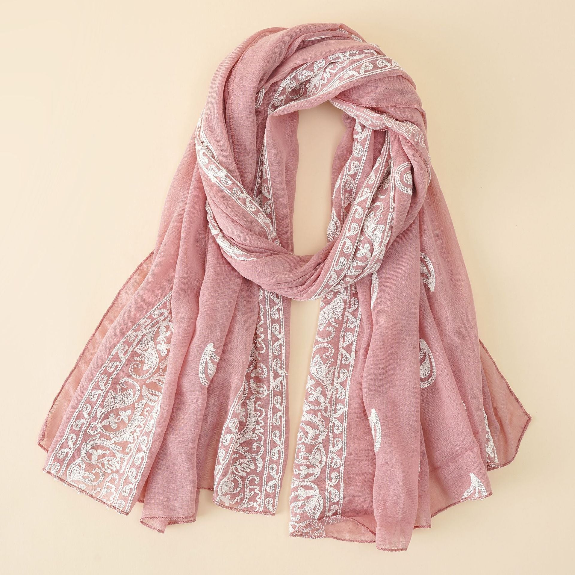 Damen Eleganter Schal Aus Hochwertigem Chiffon mit Filigraner Stickerei Heidi-Mode