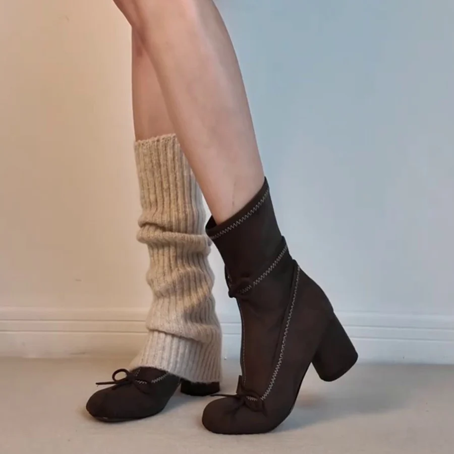 Damen eleganter Stiefel mit kunstvollem Zugband und bequemem Blockabsatz Heidi Mode - Image 3