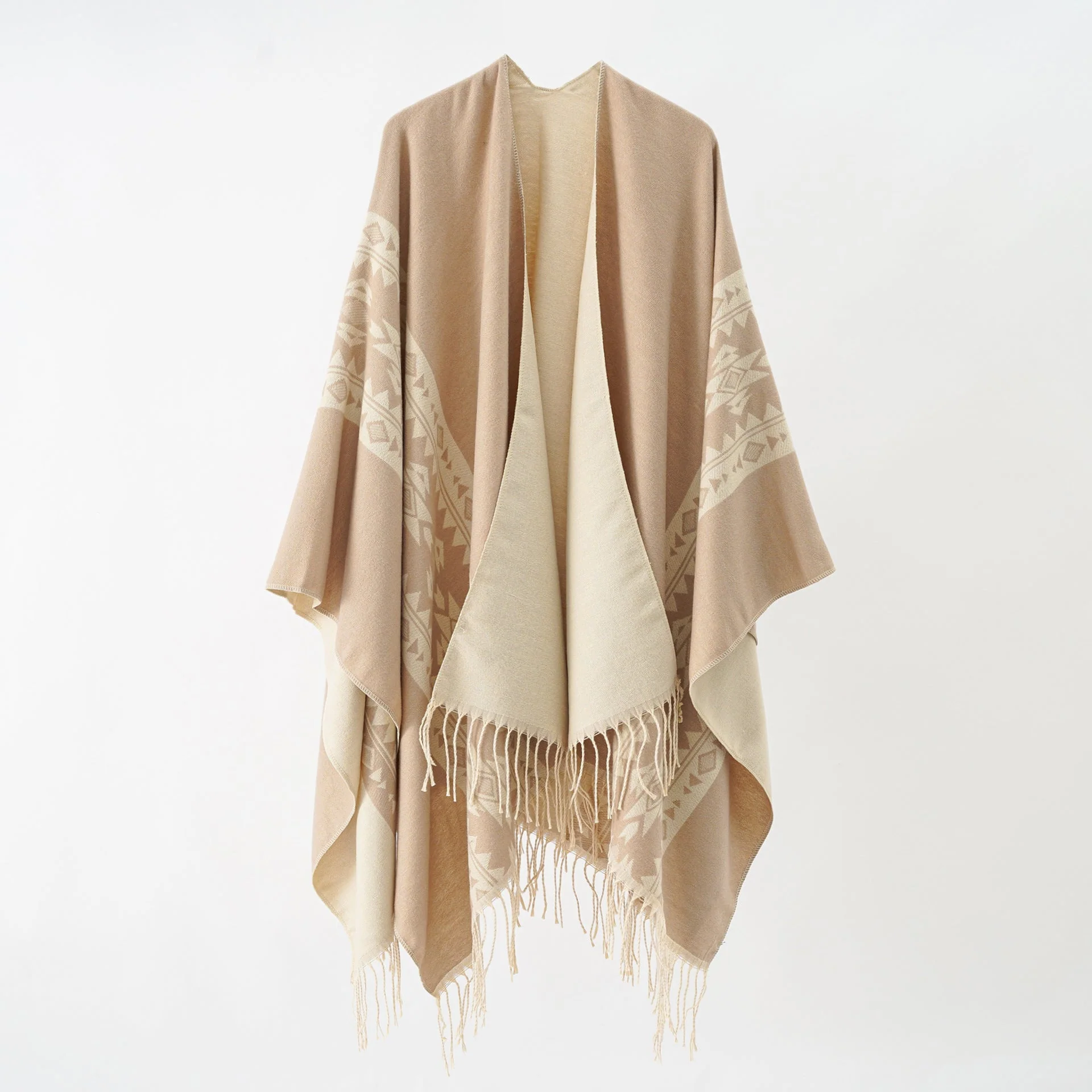 Damen Eleganter Strickponcho mit Kunstvollen Fransen und Floralen Akzenten Heidi-Mode - Image 6