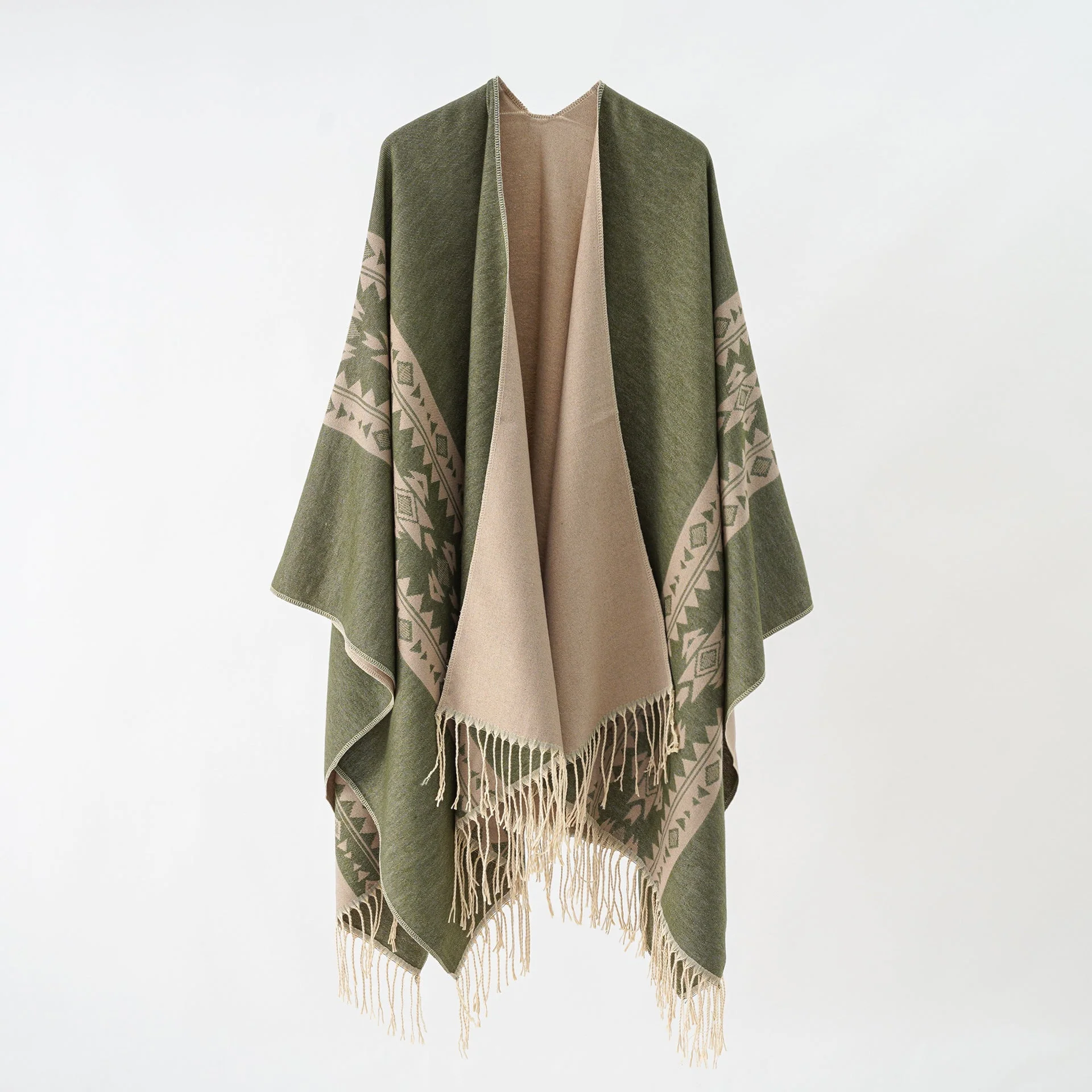 Damen Eleganter Strickponcho mit Kunstvollen Fransen und Floralen Akzenten Heidi-Mode - Image 7