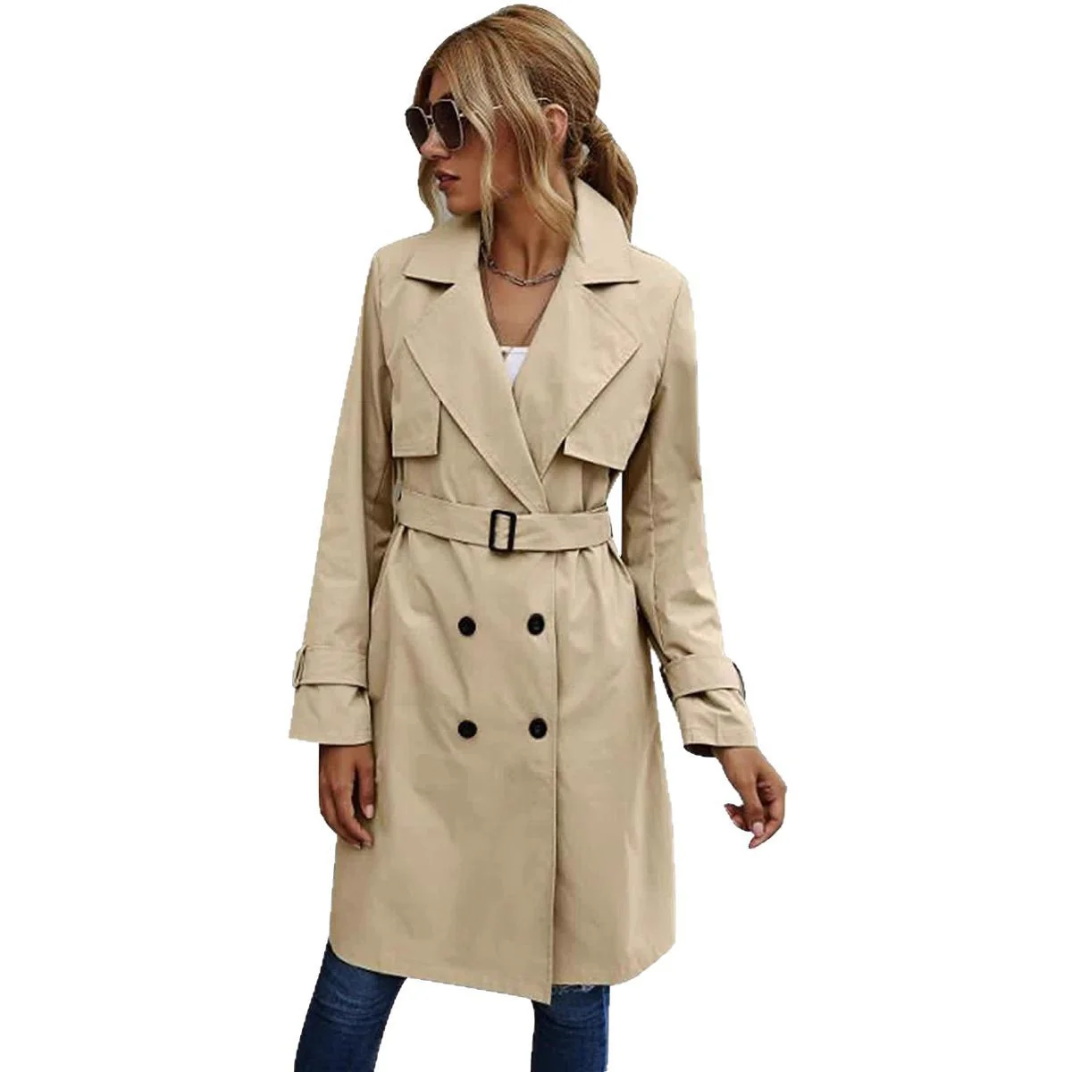 Damen Eleganter Trenchcoat mit doppelter Knopfleiste und schickem Kragen Heidi-Mode - Image 5