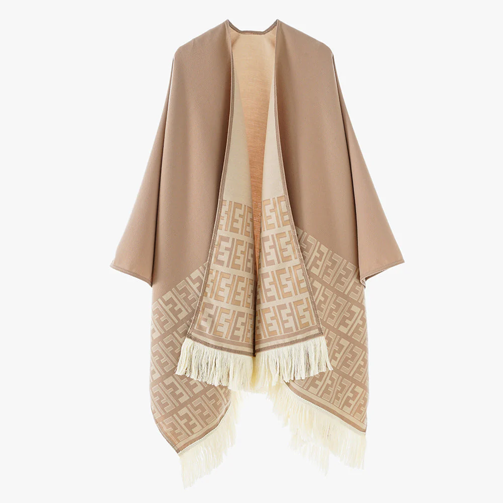 Damen Eleganter Überwurf-Poncho mit Kunstvollem Fransen-Design und Besonderen Grafischen Mustern Heidi-Mode - Image 3