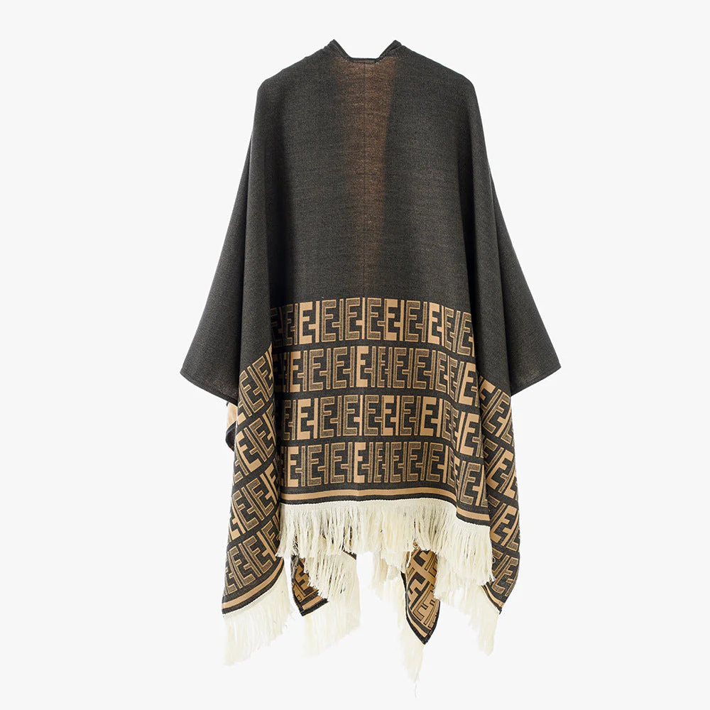Damen Eleganter Überwurf-Poncho mit Kunstvollem Fransen-Design und Besonderen Grafischen Mustern Heidi-Mode - Image 4