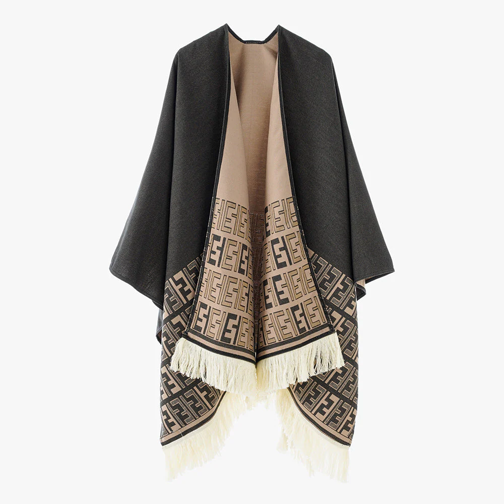 Damen Eleganter Überwurf-Poncho mit Kunstvollem Fransen-Design und Besonderen Grafischen Mustern Heidi-Mode - Image 6