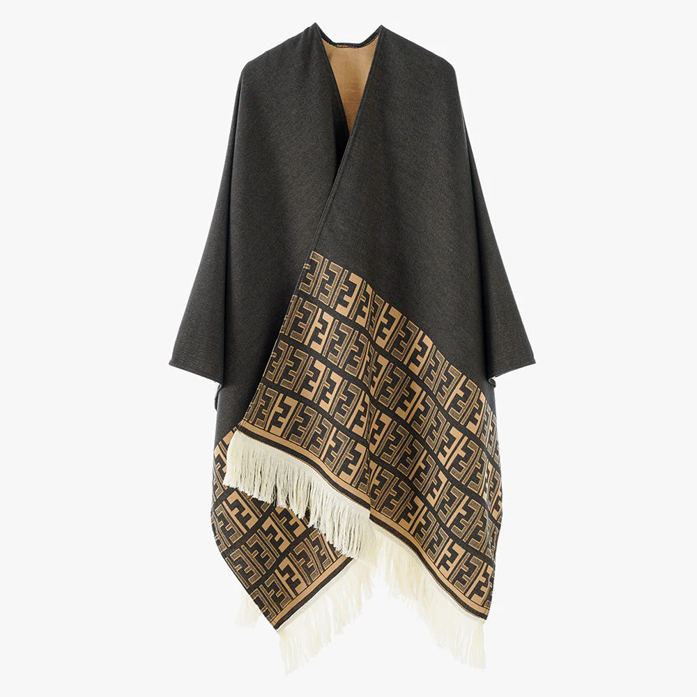 Damen Eleganter Überwurf-Poncho mit Kunstvollem Fransen-Design und Besonderen Grafischen Mustern Heidi-Mode - Image 7