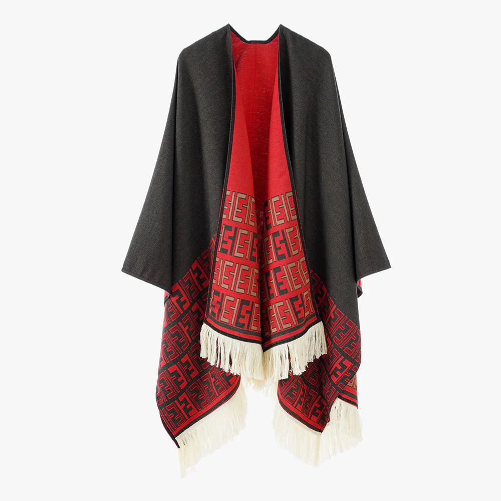 Damen Eleganter Überwurf-Poncho mit Kunstvollem Fransen-Design und Besonderen Grafischen Mustern Heidi-Mode - Image 9