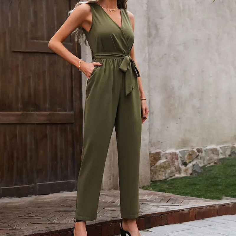 Damen Eleganter Wickel-Jumpsuit mit Taillengürtel Heidi-Mode