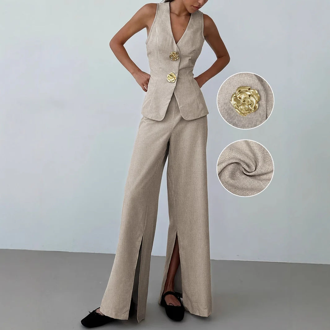 Damen Elegantes Anzug-Set mit Tailliertem Blazer und Weit Geschnittene Hose Heidi-Mode - Image 3