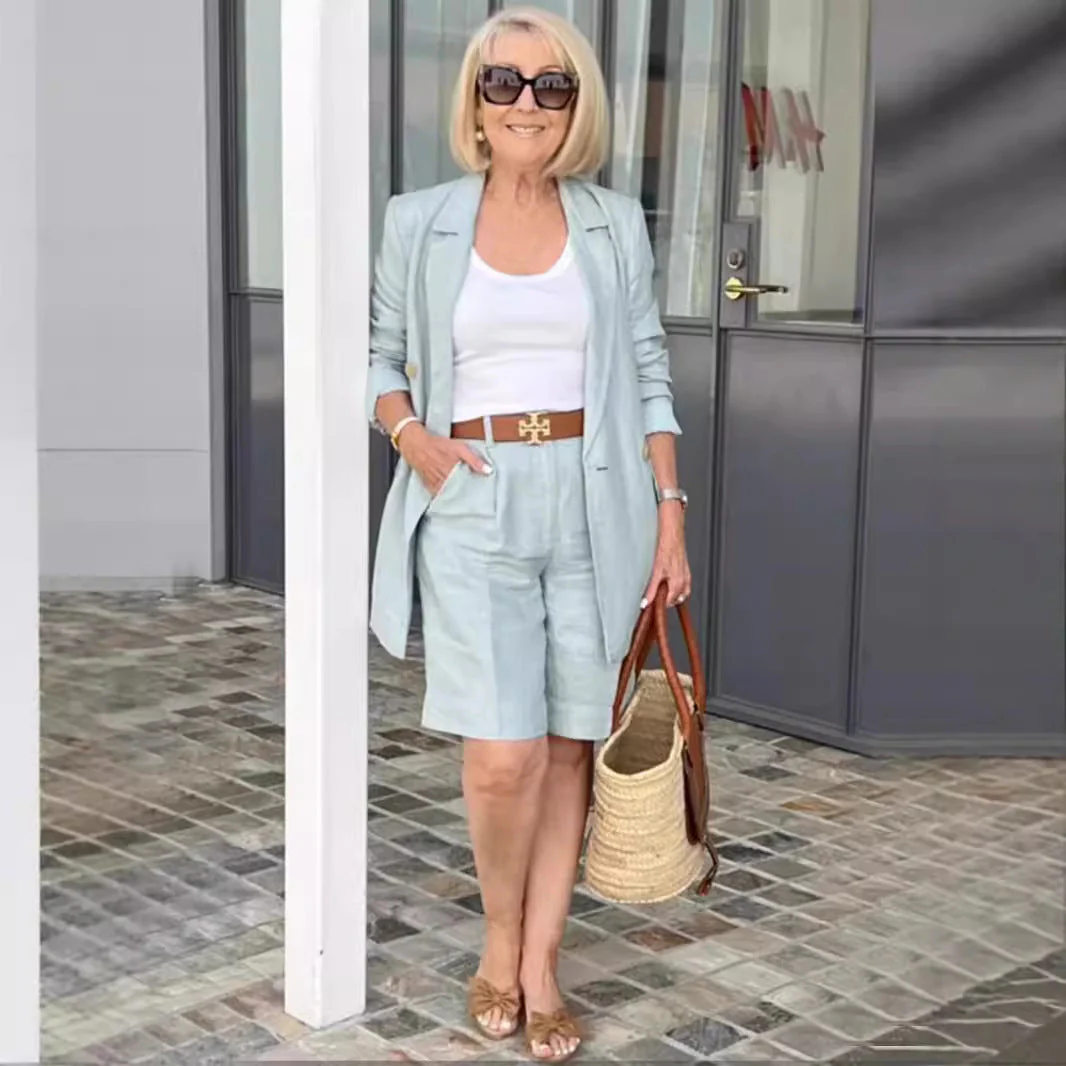 Damen Elegantes Blazer-Shorts-Ensemble mit Modischer Knopfdetail und Hochwertigem Material Heidi-Mode - Image 3