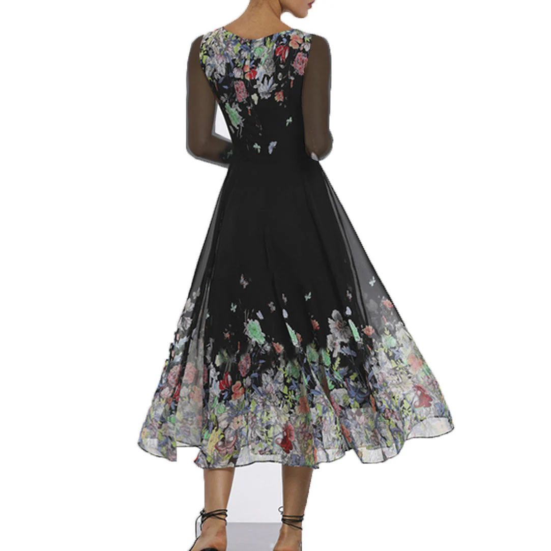 Damen Elegantes Blumen-Maxi-Kleid mit Transparenten Ärmeln und Fließendem Schnitt Heidi-Mode - Image 2