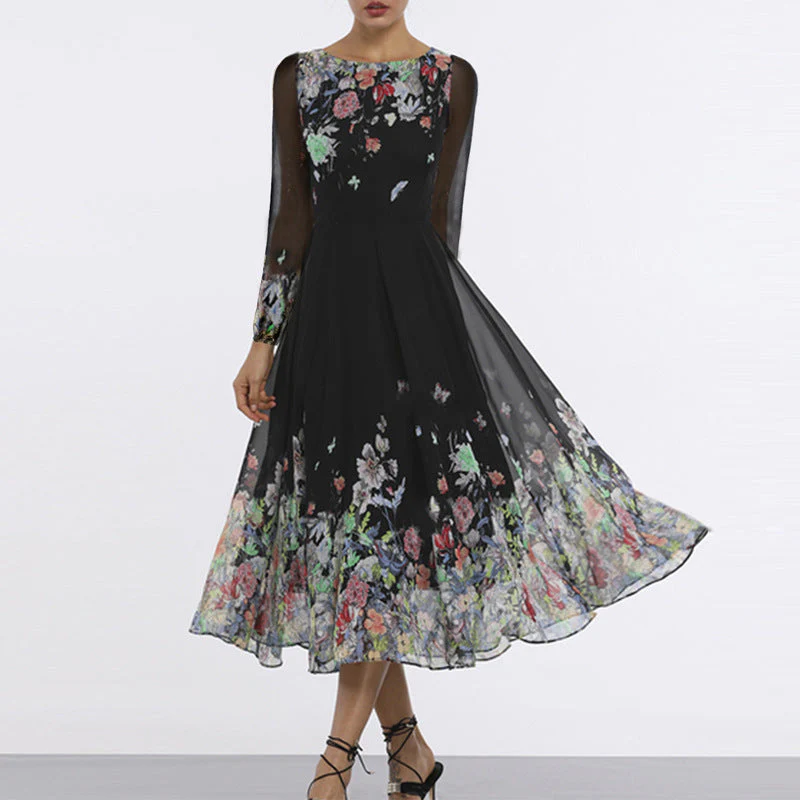 Damen Elegantes Blumen-Maxi-Kleid mit Transparenten Ärmeln und Fließendem Schnitt Heidi-Mode - Image 3
