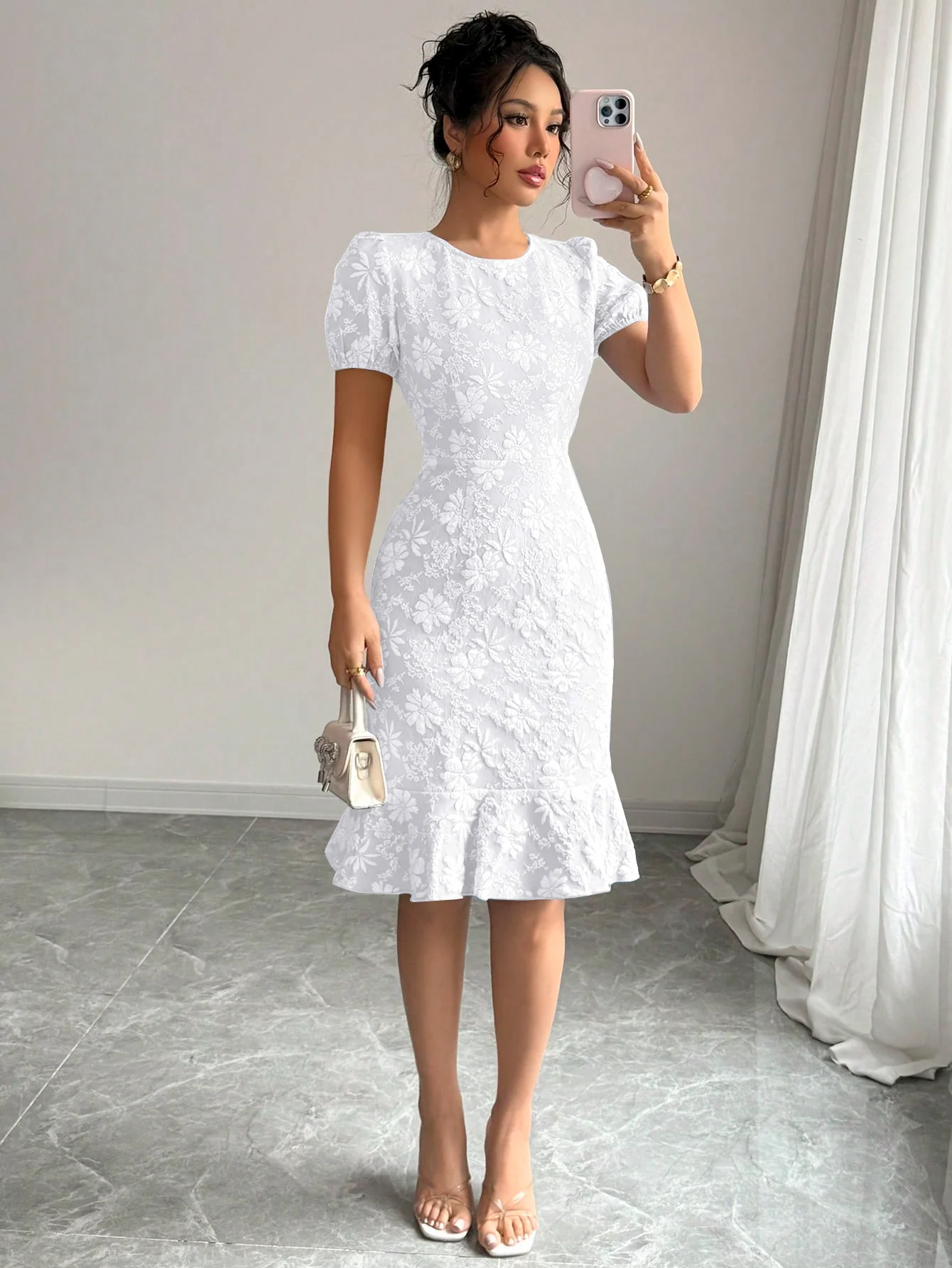 Damen Elegantes Blumenkleid mit Rüschensaum Heidi-Mode