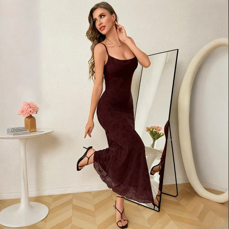 Damen Elegantes Bodenlanges Spitzenkleid mit Spaghettiträgern Heidi-Mode - Image 3