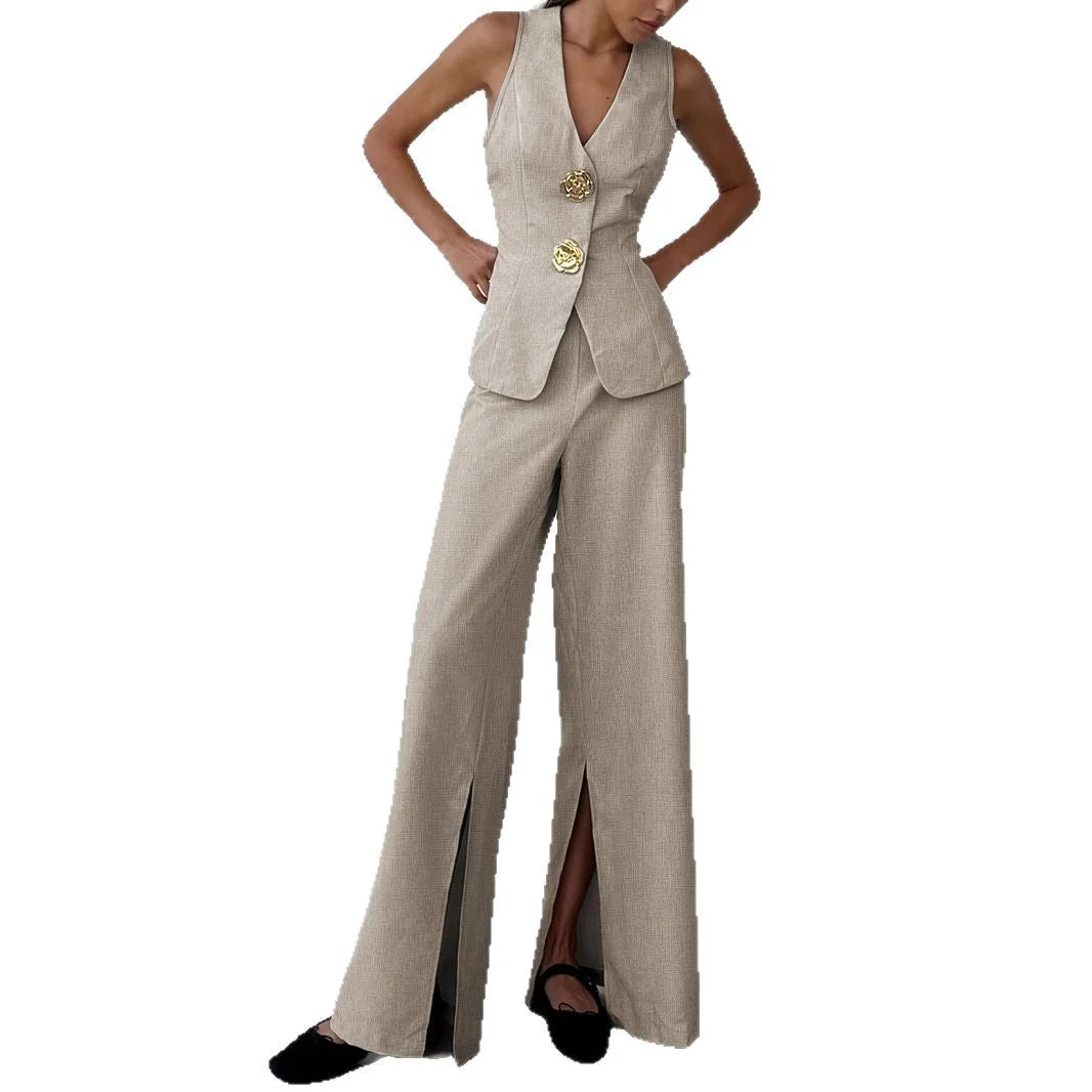 Damen Elegantes Ensemble Aus Ärmellosem Blazer und Weiten Hosen Heidi-Mode - Image 5