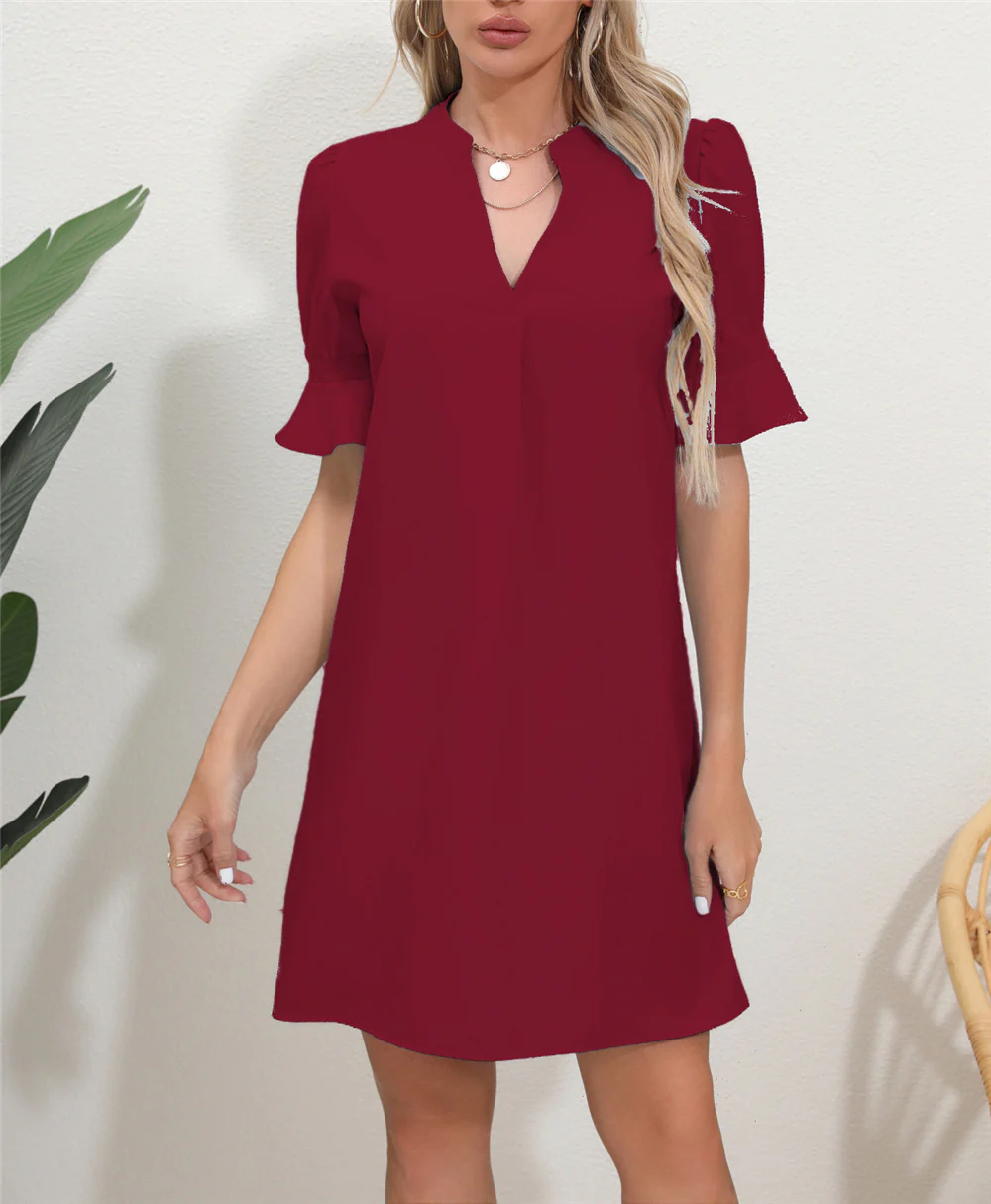 Damen Elegantes Kurzarm-Kleid mit V-Ausschnitt und Schößchen Heidi-Mode - Image 2