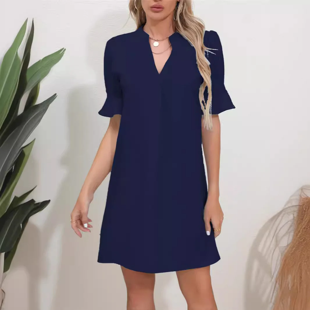 Damen Elegantes Kurzarm-Kleid mit V-Ausschnitt und Schößchen Heidi-Mode - Image 4