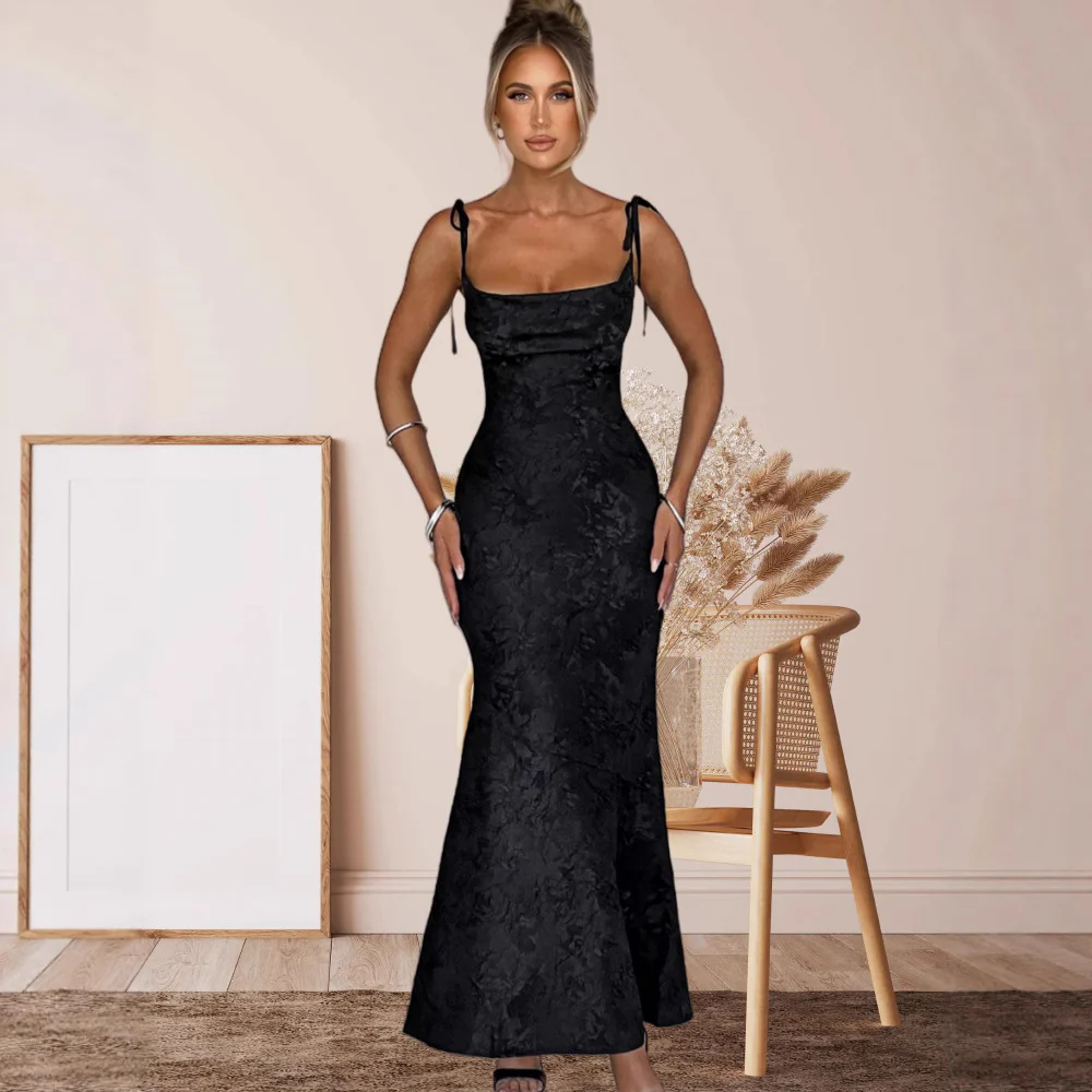 Damen Elegantes Langarm Abendkleid mit floralem Jacquard-Muster und zartem Rückenausschnitt Heidi-Mode - Image 5