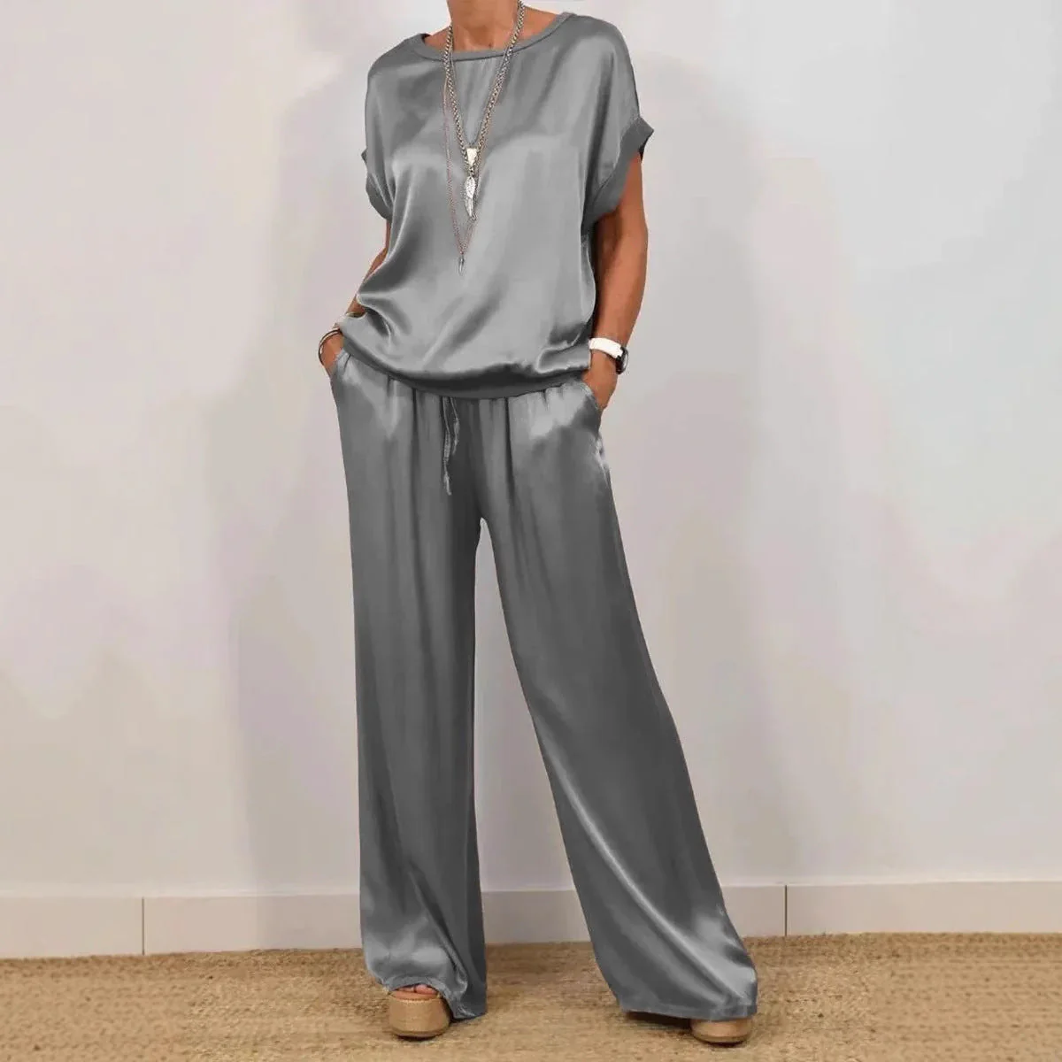 Damen Elegantes Lounge-Set mit Fließendem Schnitt und Elastischem Bund Heidi-Mode - Image 3