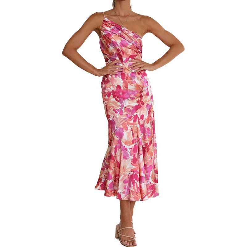 Damen Elegantes Maxikleid mit Asymmetrischem Träger und Floralem Design Heidi-Mode - Image 5