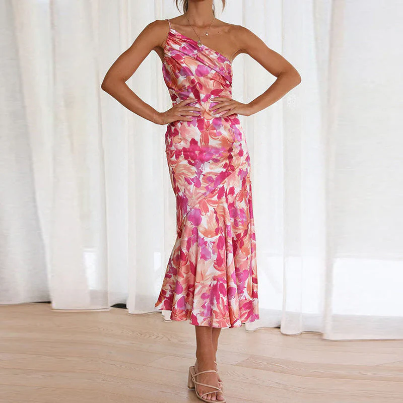 Damen Elegantes Maxikleid mit Asymmetrischem Träger und Floralem Design Heidi-Mode - Image 7