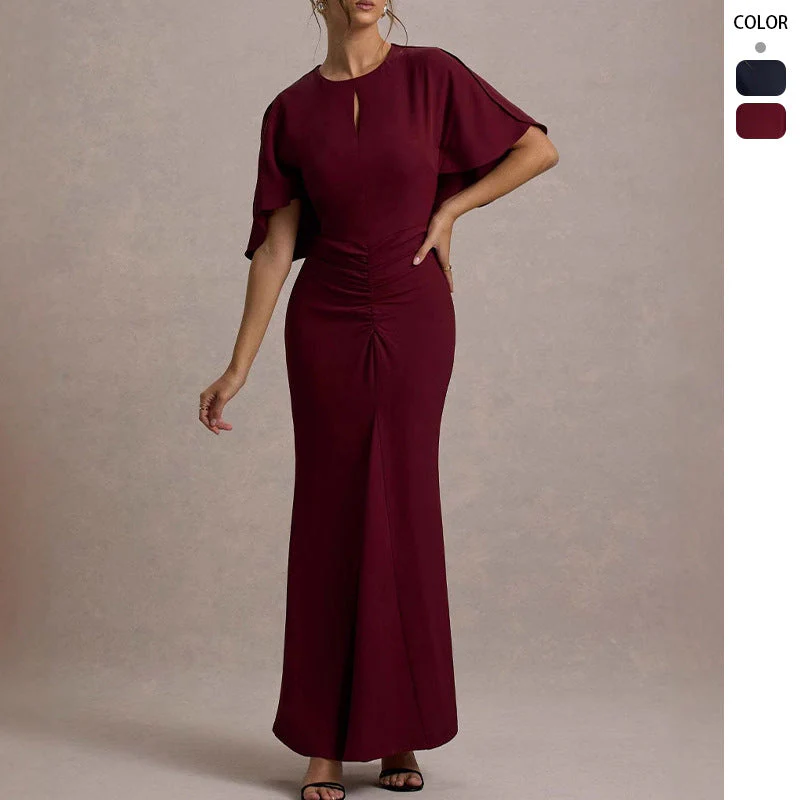 Damen Elegantes Maxikleid mit Fließendem Schnitt und Dramatischen Ärmeln Heidi-Mode