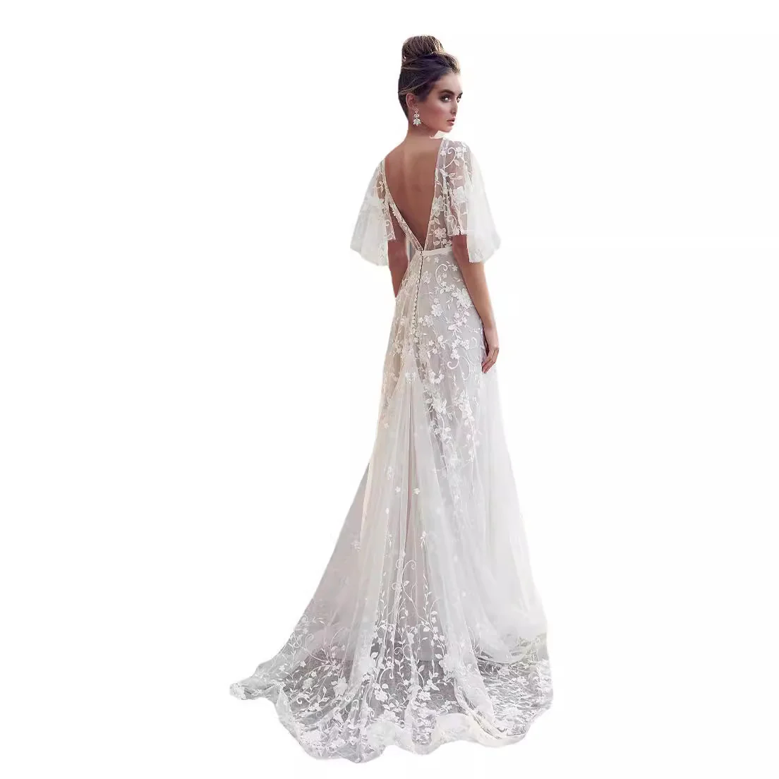 Damen Elegantes Maxikleid mit floralem Spitzenmuster und sanften Ärmeln Heidi-Mode - Image 5