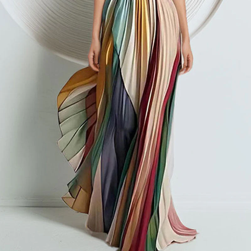 Damen Elegantes Maxikleid mit Gerafftem Oberteil und Farbenfrohem Streifenmuster Heidi-Mode - Image 3