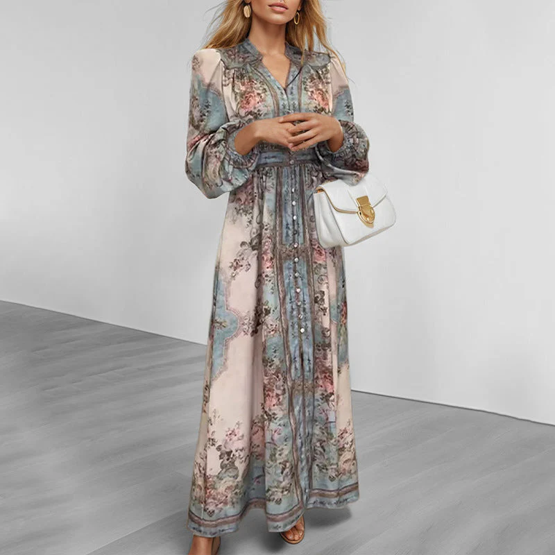 Damen Elegantes Maxikleid mit Kunstvollem Floralem Design und Tailliertem Gürtel Heidi-Mode - Image 3