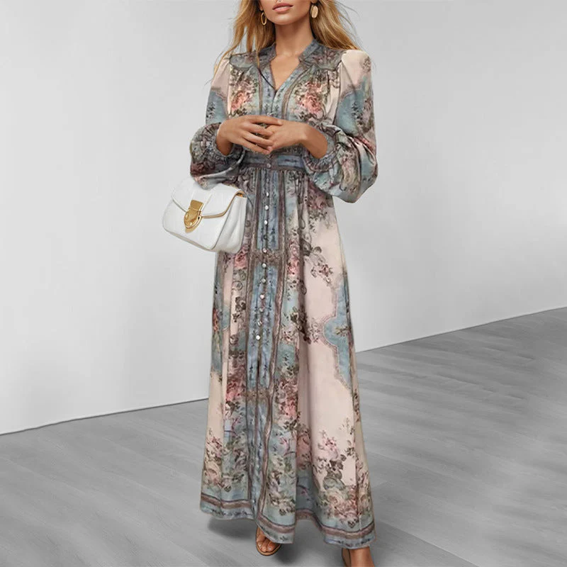 Damen Elegantes Maxikleid mit Kunstvollem Floralem Design und Tailliertem Gürtel Heidi-Mode - Image 4