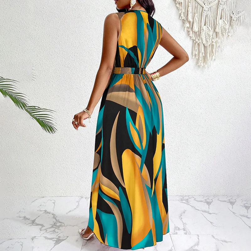 Damen Elegantes Maxikleid mit Modernem, Farbenprächtigen Design und Tiefem V-Ausschnitt Heidi-Mode - Image 2