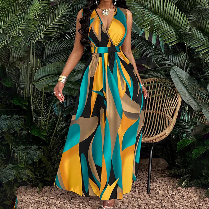 Damen Elegantes Maxikleid mit Modernem, Farbenprächtigen Design und Tiefem V-Ausschnitt Heidi-Mode - Image 6