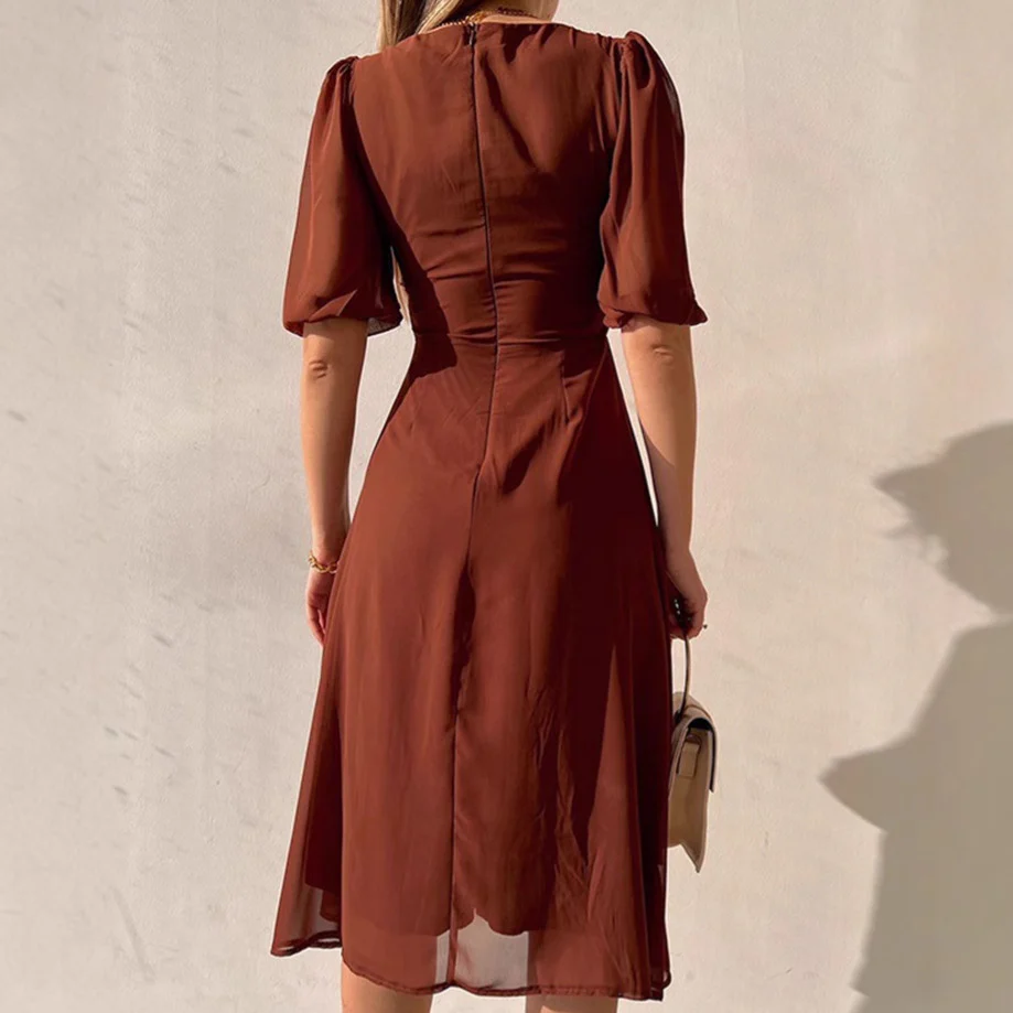 Damen Elegantes Maxikleid mit Puffärmeln und tiefem Schlitz Heidi-Mode - Image 4