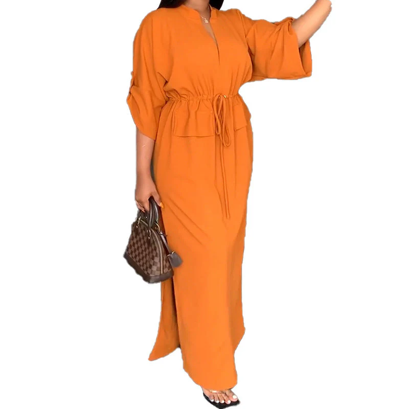 Damen Elegantes Maxikleid mit Taillierbarem Gürtel und Weit Geschnittenen Ärmeln Heidi-Mode - Image 5