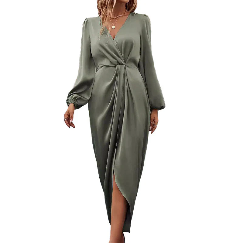 Damen Elegantes Maxikleid mit Tiefem V-Ausschnitt und Ballonärmeln Heidi-Mode - Image 5