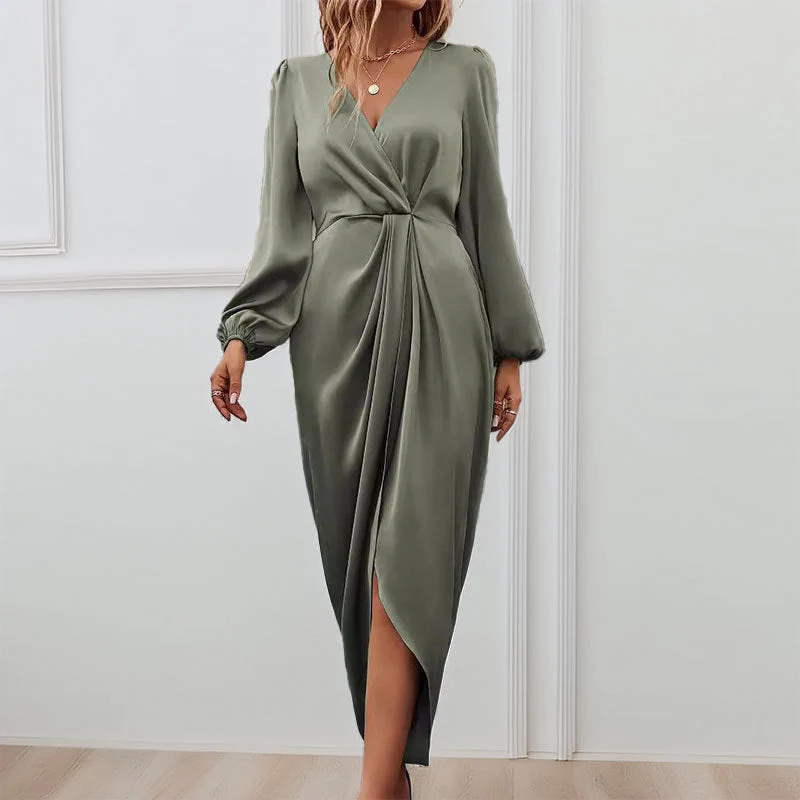 Damen Elegantes Maxikleid mit Tiefem V-Ausschnitt und Ballonärmeln Heidi-Mode - Image 7