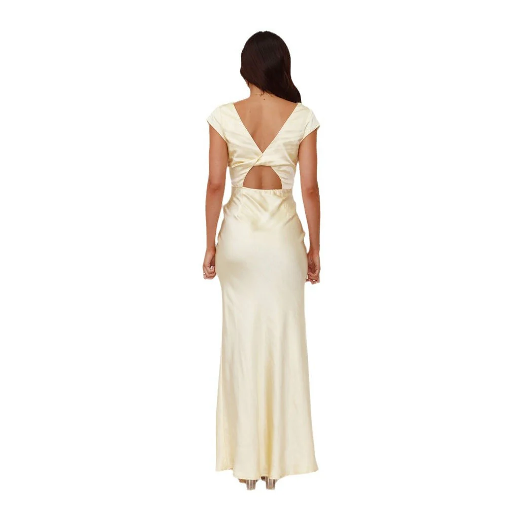 Damen Elegantes Maxikleid mit Tiefem V-Ausschnitt und Fliessendem Satin-Finish Heidi-Mode - Image 5