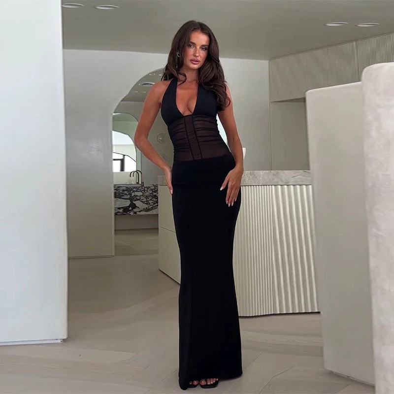 Damen Elegantes Maxikleid mit Tiefem V-Ausschnitt und Gerafftem Oberteil Heidi-Mode - Image 2