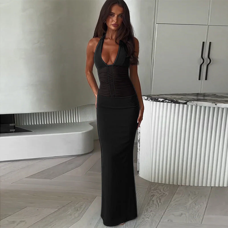 Damen Elegantes Maxikleid mit Tiefem V-Ausschnitt und Gerafftem Oberteil Heidi-Mode - Image 6