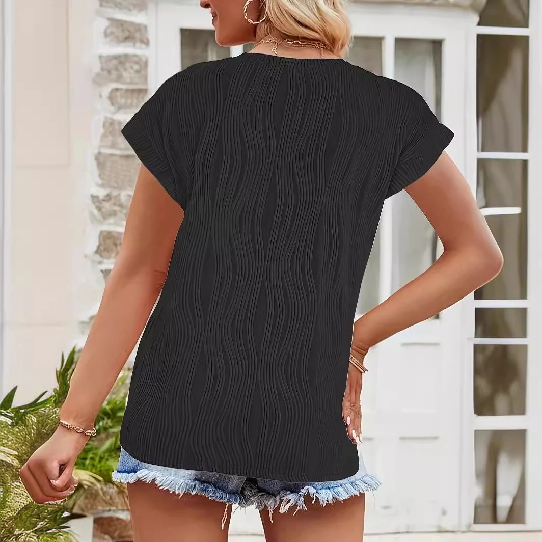 Damen Elegantes Oberteil mit strukturiertem Wellenmuster und elastischem Saum Heidi-Mode - Image 2